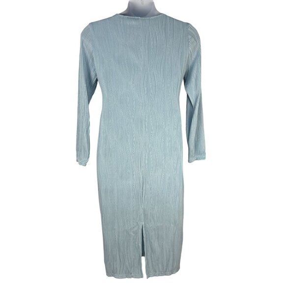 Un Tercio Womens XL Blue Textured Long Sleeve Midi Dress Polyester/Spandex Blend - Picture 3 of 11